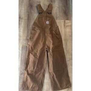 Carhartt Overalls Youth Boys Size 8 Brown Double Knee Canvas Workwear EUC